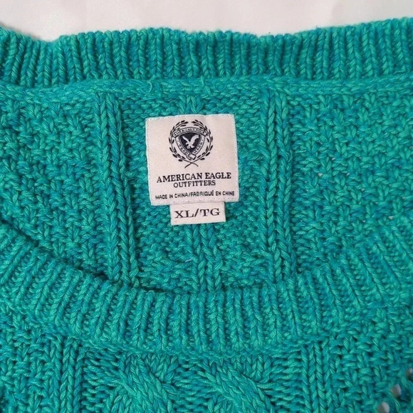 AEO Open Cable Knit Sweater, Color Aquamarine Size XL - Picture 11 of 12